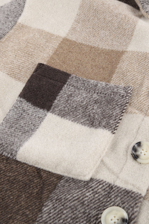 Paneled Pocketed Button Down Long Sleeve Plaid Shacket