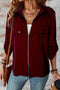 Collared Tab Sleeve Zip Up Flap Detail Casual Jacket