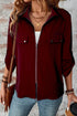 Collared Tab Sleeve Zip Up Flap Detail Casual Jacket