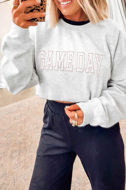 Letter Embroidery Long Sleeve Round Neck Sweatshirt