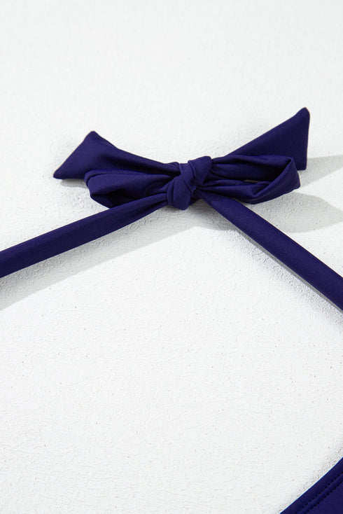 Embroidered Trim Wrap Tie High Waisted Plus Size Swimwear