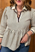 Striped Pattern Patchwork V Neck Tunic Blouse