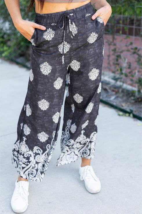 Bohemian Paisley Print Elastic Waist Wide Leg Pants