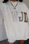 Wwjd Mixed Pattern Embroidered Patch Graphic Mock Neck Sweatshirt