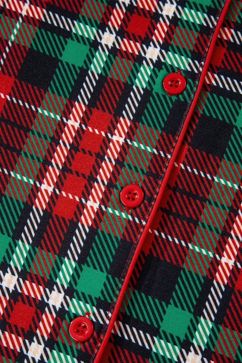 Plaid Leopard Print Patchwork Long Sleeve Shorts Sleepwear