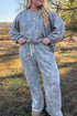 Abstract Botanical Print Pullover Drawstring Loungewear Set