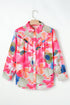 Abstract Floral Print Ruffle Detail Button Down Shirt
