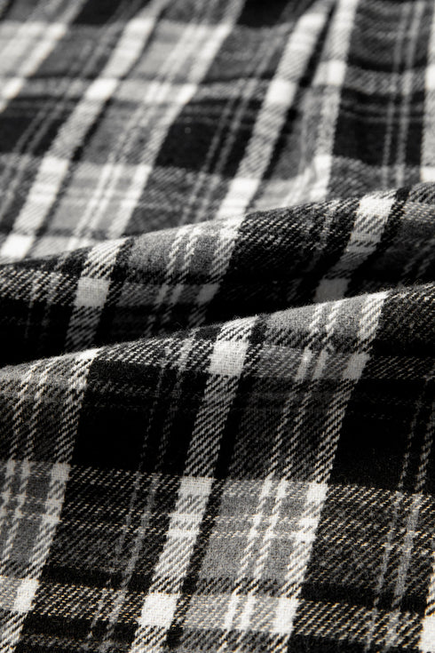 Plaid Long Sleeve V Neck Shift Shirt Jacket