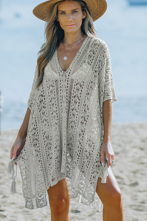 Bohemian Openwork Tassel Hem Swim Cover Up