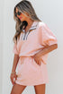 Textured Striped Collared Zip Up Two Piece Dress