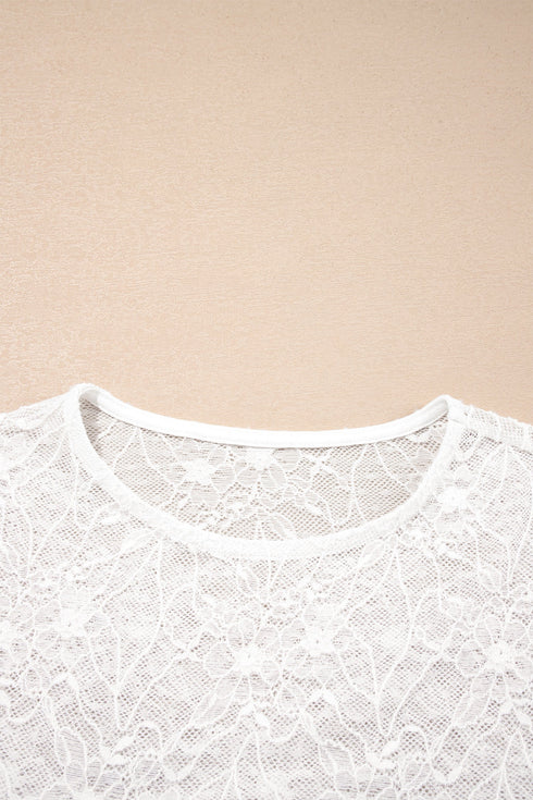 Sheer Mesh Lace Feminine Detail Long Sleeve Top