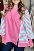 Seamed Striped Pattern Long Sleeve Tunic Sweatshirt
