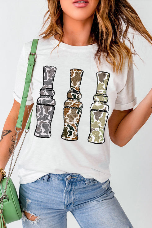Camo Pattern Graphic Round Neck Statement Tee