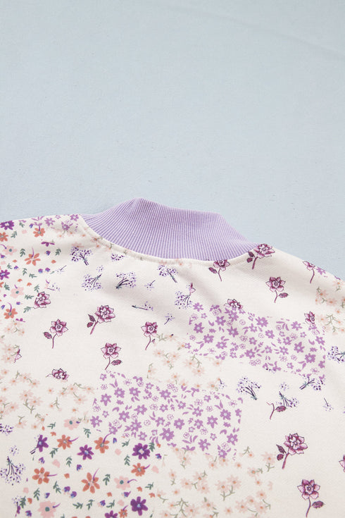 Floral Print Mock Neck Sleeve Paneling Sweatshirt