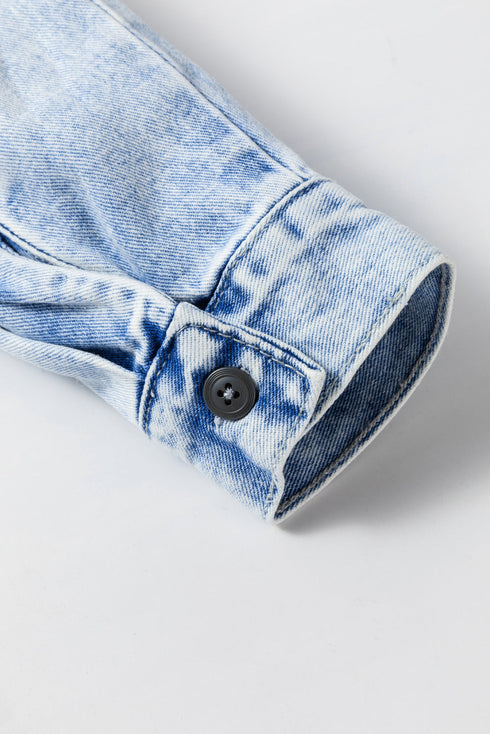 Casual Oversized Solid Print Hooded Denim Jacket