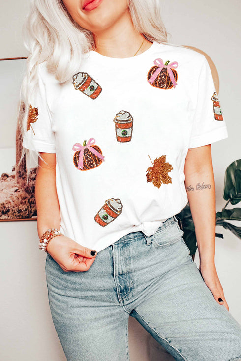 Sequined Pumpkin Graphic Shift Silhouette Statement Tee