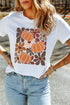Polyester Cotton Blend Floral Pumpkin Print Tee