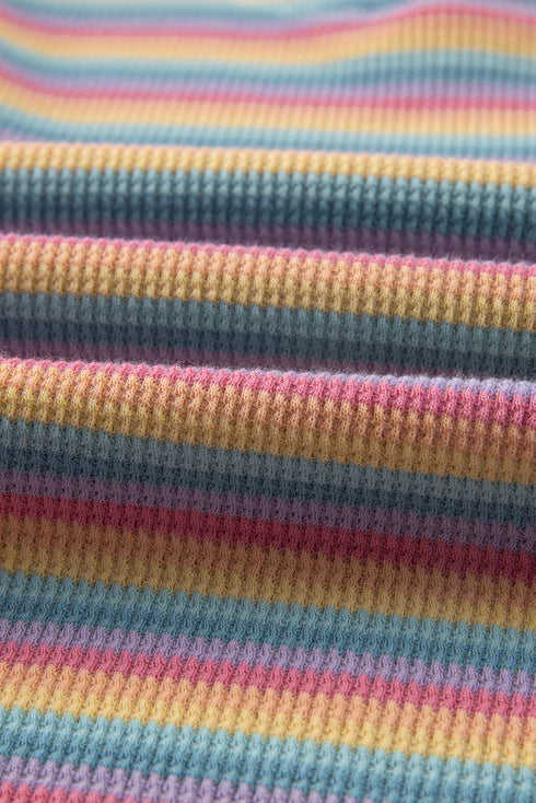 Striped Crew Neck Tassel Drawstring Matching Short Set