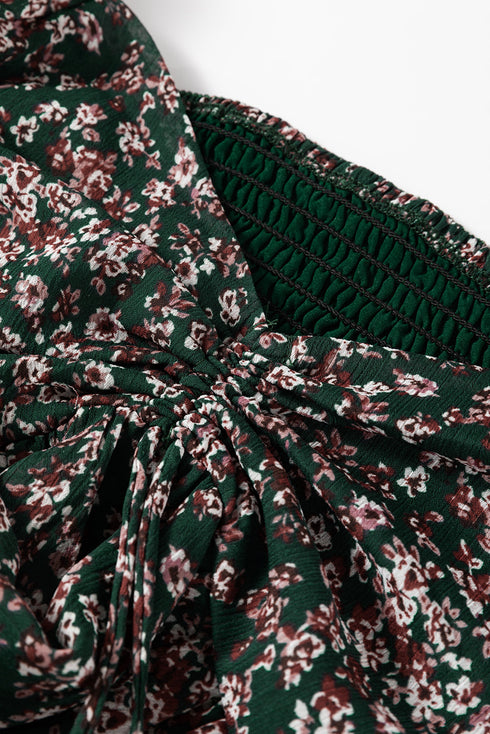 Floral Print Sweetheart Neck Shirred Back Mini Dress