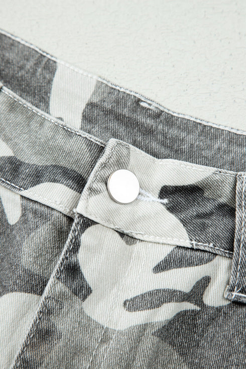 Elastane Camo Pattern Cotton Denim Shift Jeans