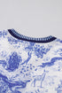 Wild Animal Print Striped Trim Short Sleeve V Neck Blouse