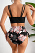 Ribbed Double Strap Tropical High Waist Bikini Set