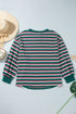 Striped Waffle Knit Round Neck Long Sleeve Sweatshirt