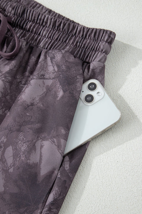 Abstract Woodland Print Baggy Pullover Drawstring Short Sets