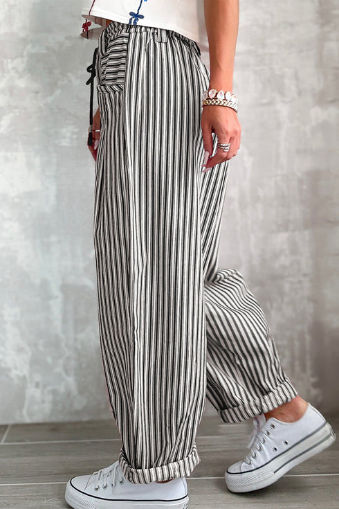 Southern Belle Striped Drawstring Loose Denim Pants