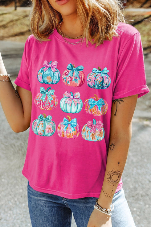 Polyester Cotton Blend Floral Pumpkin Graphic Tee