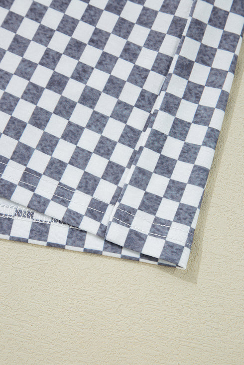 Checkerboard Pattern Lace Up High Waist Shorts