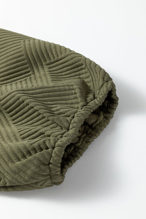 Textured Accent Trim Quarter Zip Bracelet Sleeve Mini Dress