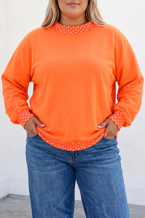 Polka Dot Pattern Patchwork Round Neck Sweatshirt