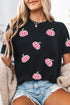 Sequined Plaid Pumpkin Round Neck Graphic Sweatshirt