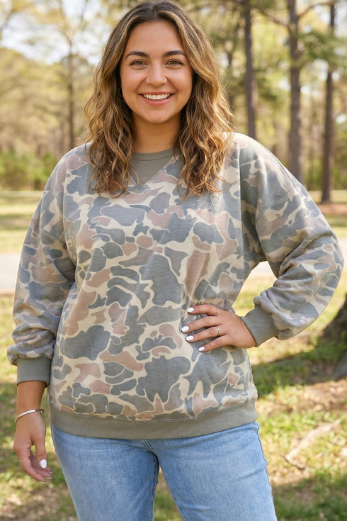 Camouflage Print Shift Silhouette Long Sleeve Sweatshirt