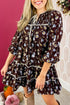 Shirred V Neck Floral Shift Silhouette Mini Dress