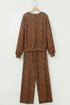 Leopard Wide Leg Relaxed Long Sleeve Top Pant Set