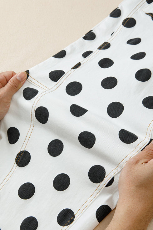 Polka Dot Print Bow Detail Pocketed Denim Jeans