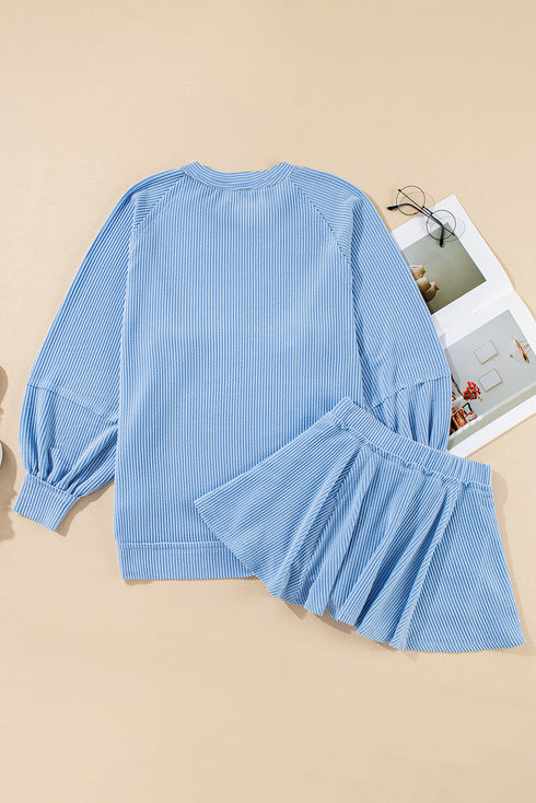 Corded Lantern Sleeve Ruffled Skort Two Piece Dress