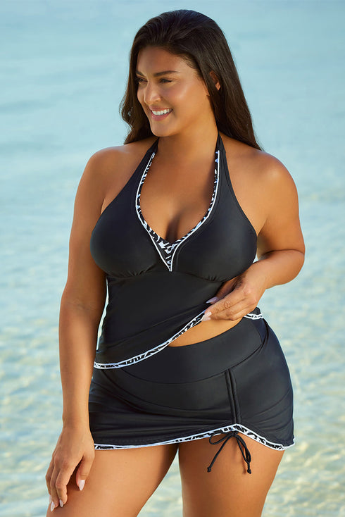 Empire Waist Halter V Neck Skirted Tankini Set