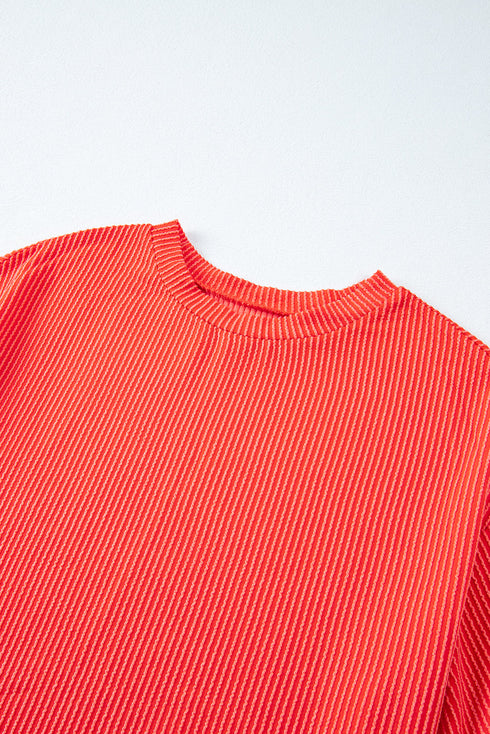 Corded Ribbed Knit Loose Fit Tee And Short Set