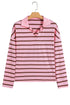 Striped Collared Long Sleeve Straight Cut Top