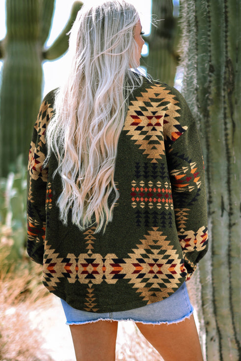 Aztec Print Long Sleeve Flap Pocket Western Jacket
