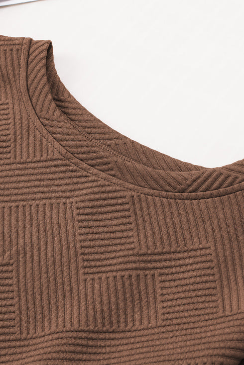 Textured Long Sleeve Top And Drawstring Lounge Short Sets