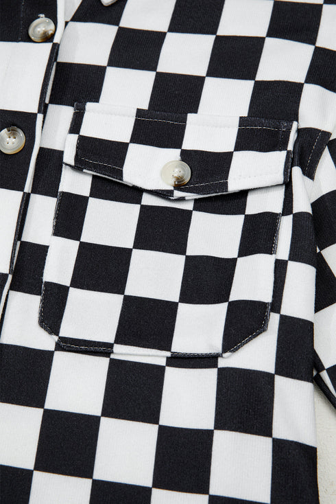 Checkered Print Flap Pocket Button Front Shacket