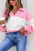 Ricrac Trim Patchwork Collar V Neck Long Sleeve Top