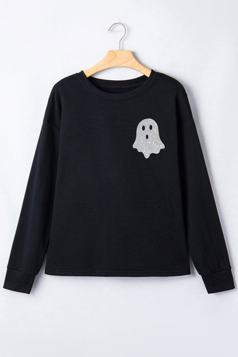 Round Neck Ghost Print Regular Fit Graphic Long Sleeve Tee
