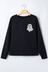 Round Neck Ghost Print Regular Fit Graphic Long Sleeve Tee