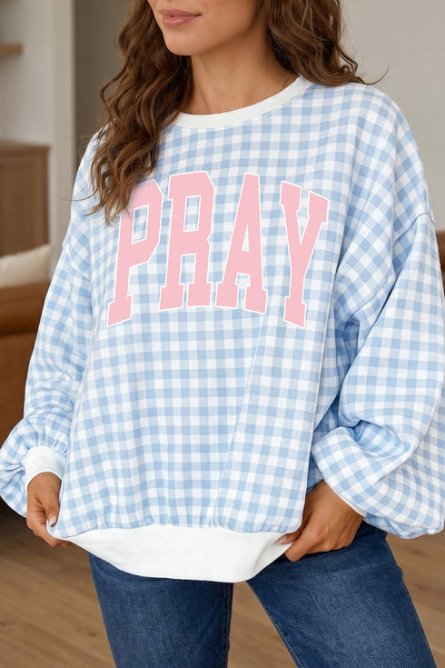 Pure Polyester Pray Slogan Graphic Pullover Sweatshirt
