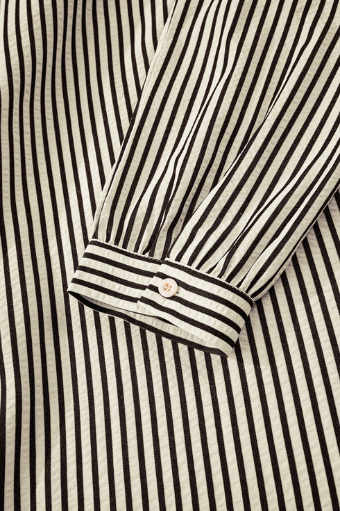 Modern Striped Zip Front Cinched High Waist Midi Dress